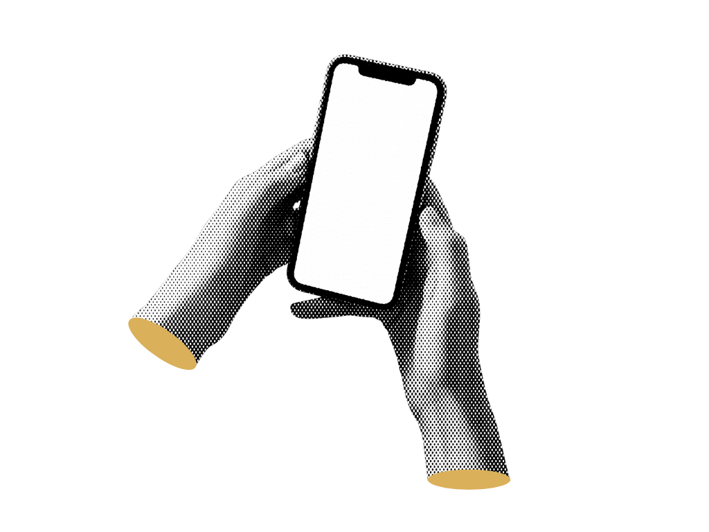 halftone hands holding cell phone